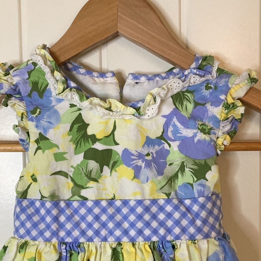 Laura Ashley Floral Cottagcore Baby Dress Size 24M Blue Yellow White Floral - Picture 2 of 9